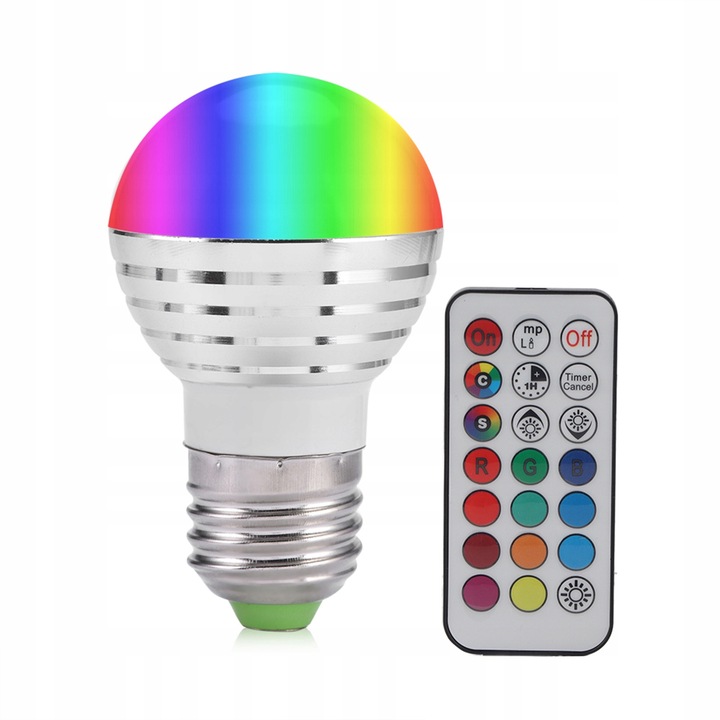 Bec RGB E27 3W cu pilot, 16 culori, 8.3x6.5x5cm