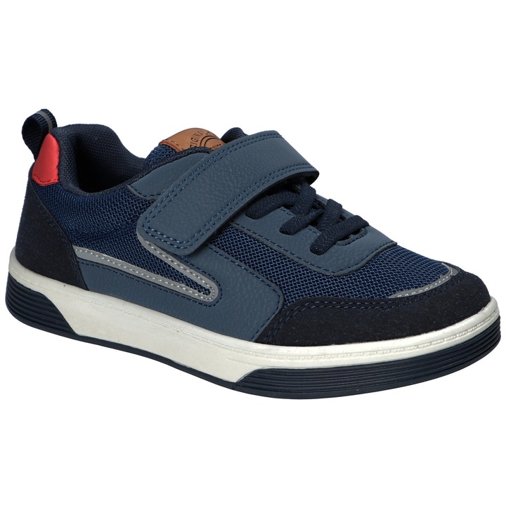 Pantofi copii American Club XD184, cu velcro, benzi elastice, brant din piele, talpa antiderapanta, Bleumarin