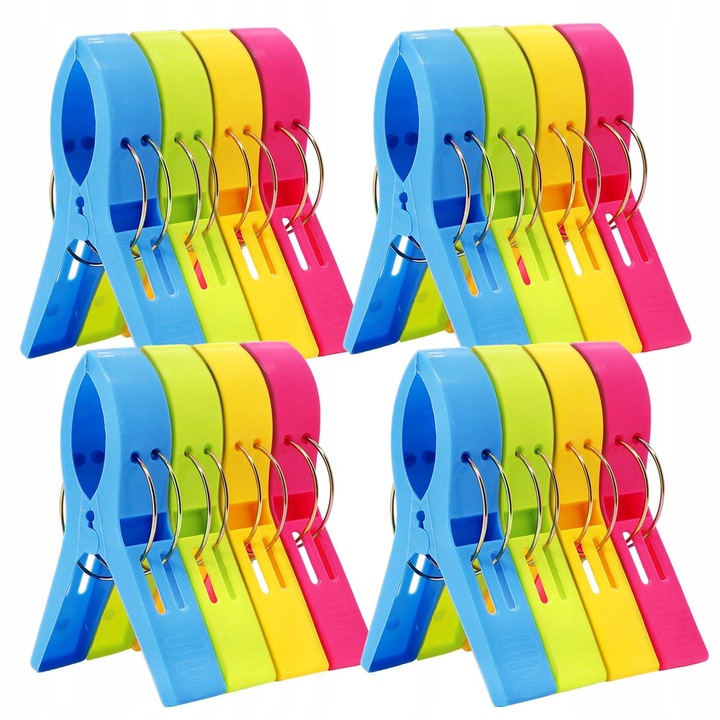 Set 16 cleme pentru Rufe, Dimensiune Mare, Multicolor, 12,5x8,5cm