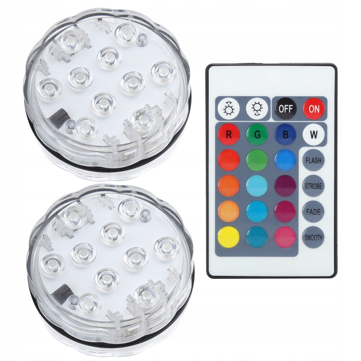 Set 2x Iluminare Subacvatica LED cu Telecomanda, IP68, 7x2.6cm, Multicolor