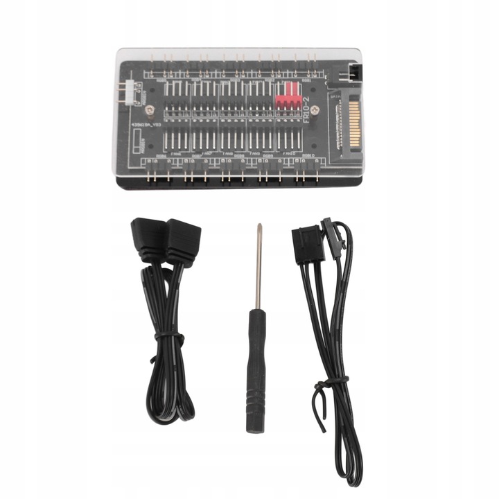 ARGB PWM ventilátor elosztó 10-irányú, 4Pin, 3Pin, SATA tápellátás, méretek 9,5x5,3x1,5cm, komplett készlet