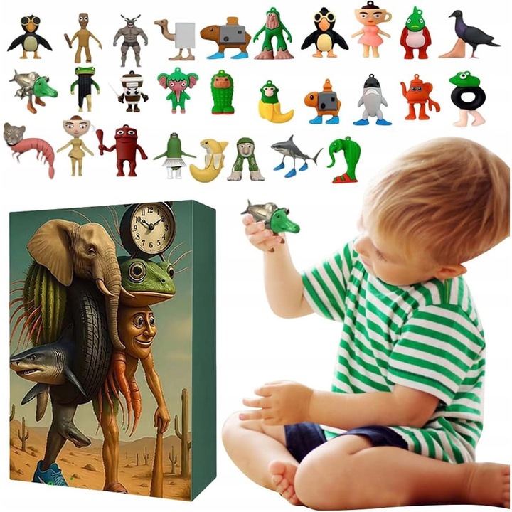 Calendar Advent cu 24 Figurine din Silicon, Design Festiv, Multicolor, 24x24cm