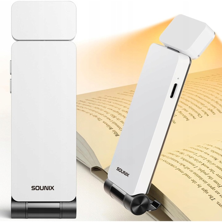Lampa de citit LED, SOUNIX, 3 temperaturi de culoare, 80g, cu clip, USB-C, set flexibil