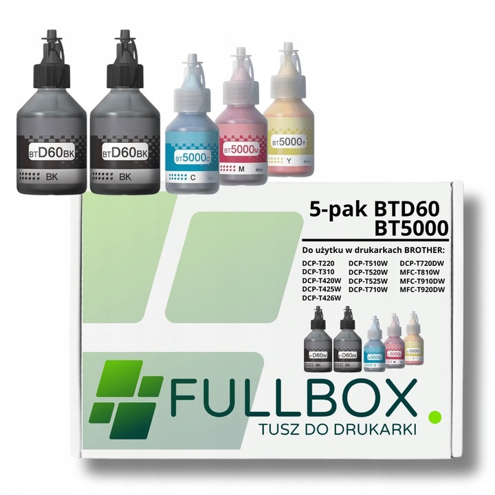 Cartuse imprimanta inkjet Fullbox set 5X pentru BROTHER BTD60 BT5000 DCPT420W DCPT425W DCPT510W DCPT520W DCPT710