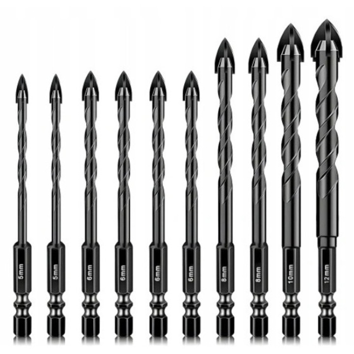 Set de 10 burghie universale pentru piatra, sticla, lemn, 5-12 mm, cu prindere hexagonala 1/4 inch
