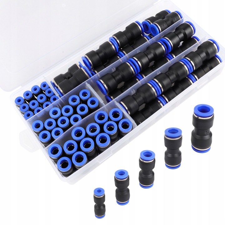 Set 60 bucati conectori rapid pentru furtunuri de aer 4-12mm, JZRO, plastic, negru si albastru