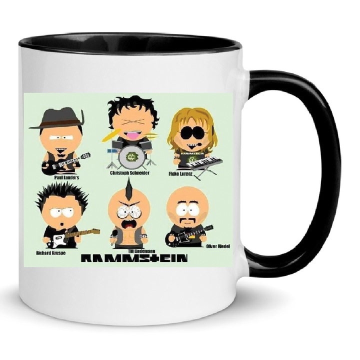 Cana Rammstein No2 330ml Ceramica Alb-Negru Stil South Park, Design Creativ, Rezistenta la Spalare in Masina de Spalat, Maner Ergonomic