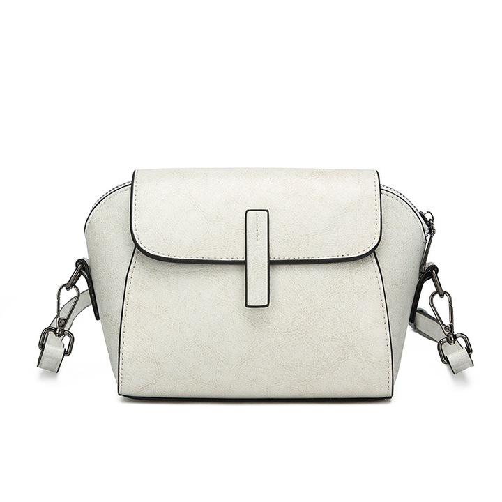 Geanta dama din piele vopsita, design clasic in forma de scoica, capacitate mare, alba