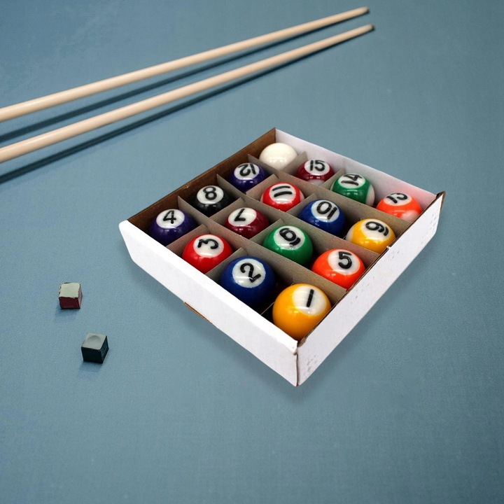 Set bile bilard 25 mm, 16 bucati, material rezistent, multicolor