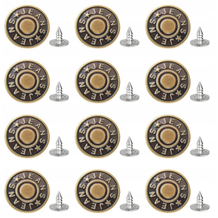 Set de 12 bucati butoni metalici pentru blugi 20mm, fara cusatura, marime standard