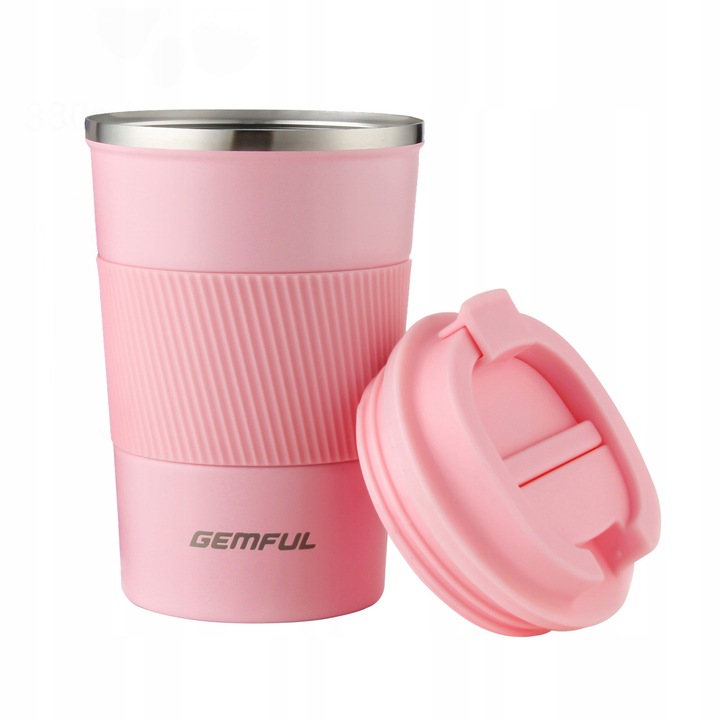Termos 12oz GEMFUL, pentru cafea, design unisex, culoare neagra