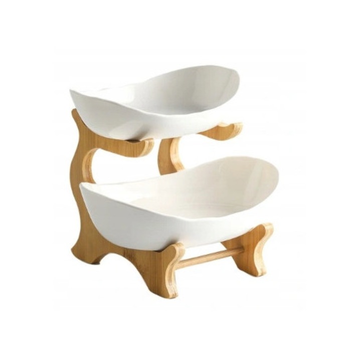 Tava dubla pentru fructe cu recipient de pastrare, alb, set pentru curatarea si depozitarea fructelor si legumelor