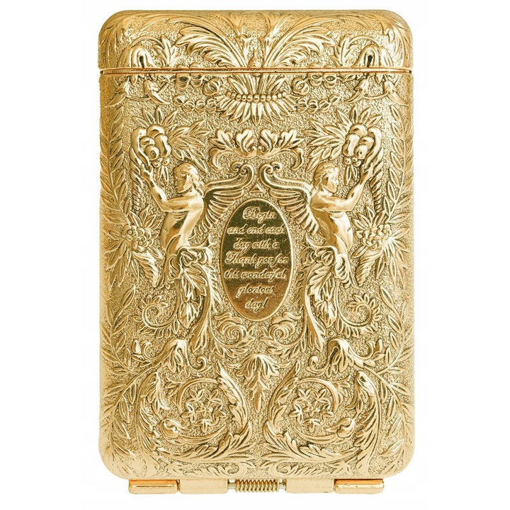 Cutie metalica pentru tigari, retro, capacitate 20 tigari, bronz, 9,5x8x1,7cm