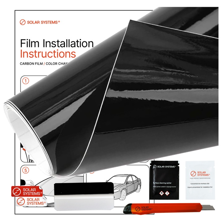 Folie auto, Solar Systems, neagra lucioasa, 152x50cm, set montaj inclus