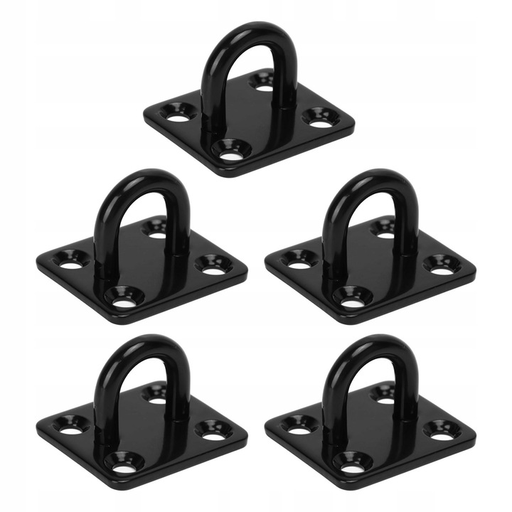 Set 5 suporturi montaj perete, otel inoxidabil, negru, pentru hamac si lampi suspendate