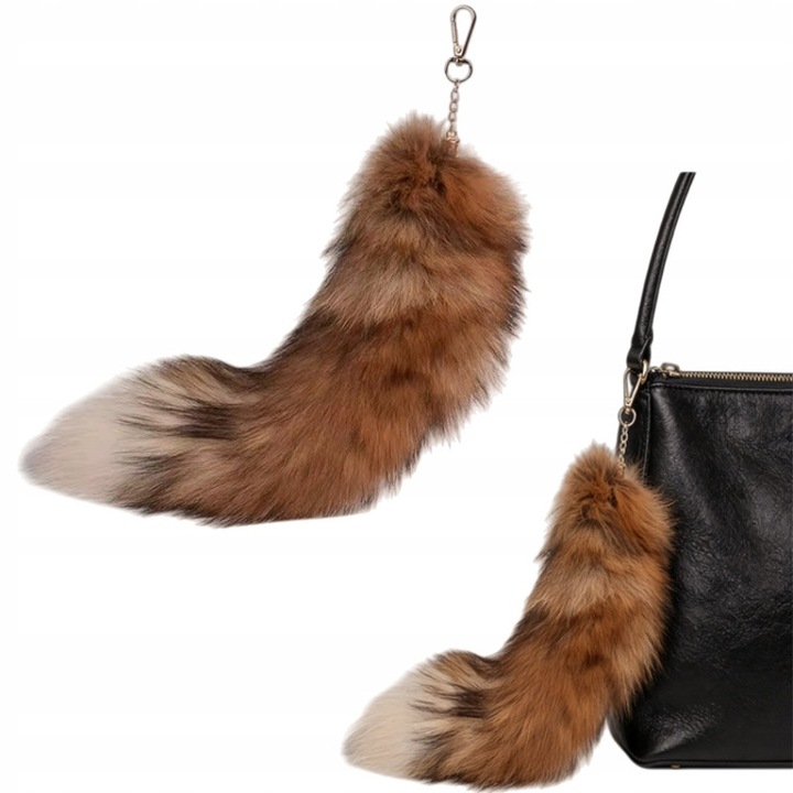 Breloc cu agatatoare, coada din blana de vulpe, 45 cm, culoare maro, set 1 buc.