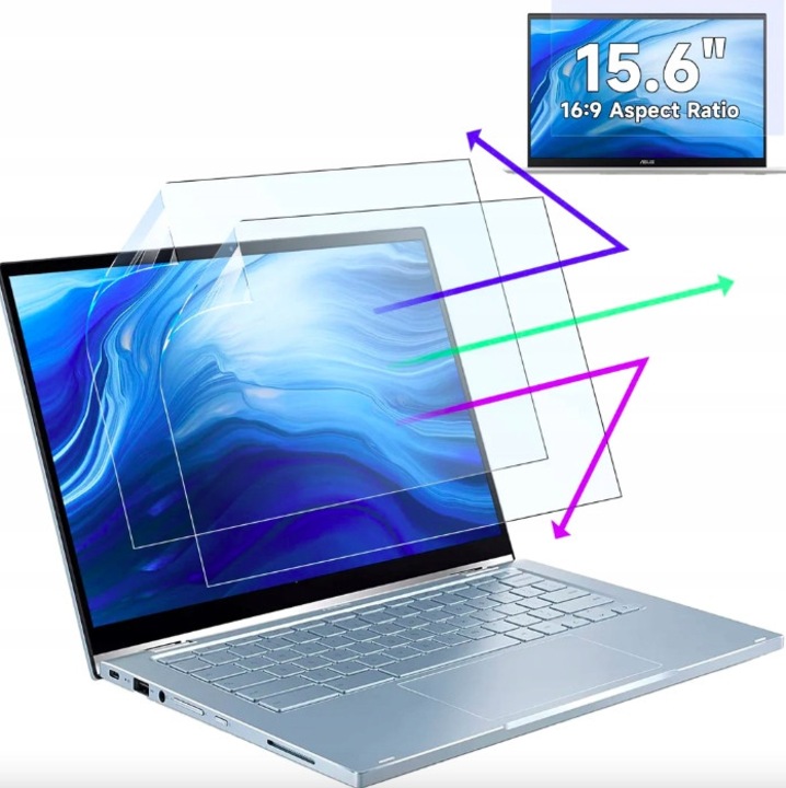 Kukucskálásgátló védőfólia monitorhoz 15.6", 345x195mm, felcsíptethető telepítés, PET anyag, komplett készlet