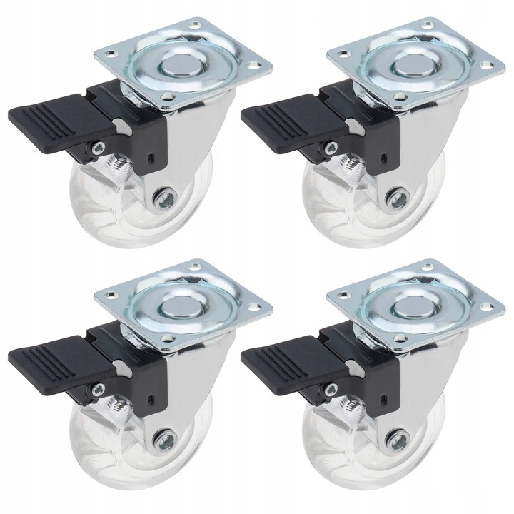 Set 4 roti pivotante 50 mm cu frana pentru carucioare
