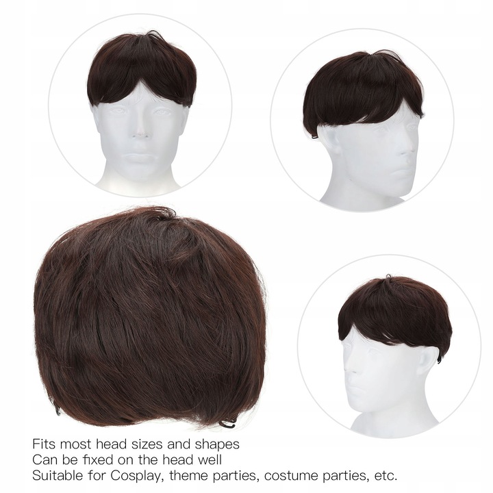 Peruca scurta barbati, ciocolatie, sintetica, stilata, set