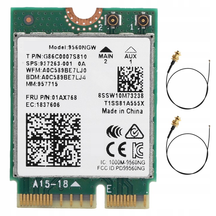 Безжична мрежова карта M.2, Bluetooth 5.0, 1.73Gbps, 2.4GHz/5GHz, с антени