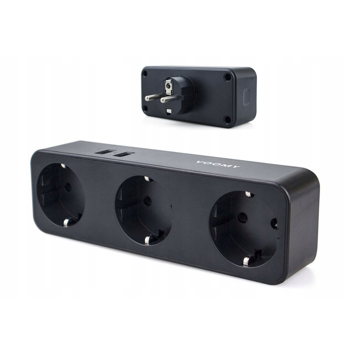Priza electrica Voomy, 2 porturi USB, 4000W, negru