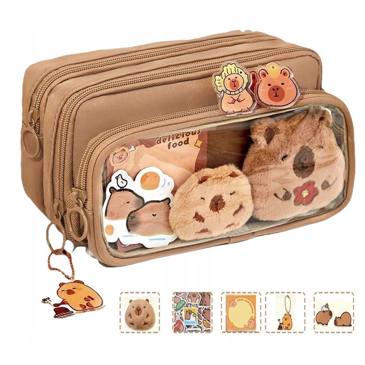 Piornik kapibara 10-panel, capacitate mare, 22x13x8,5cm, set cu 11 accesorii