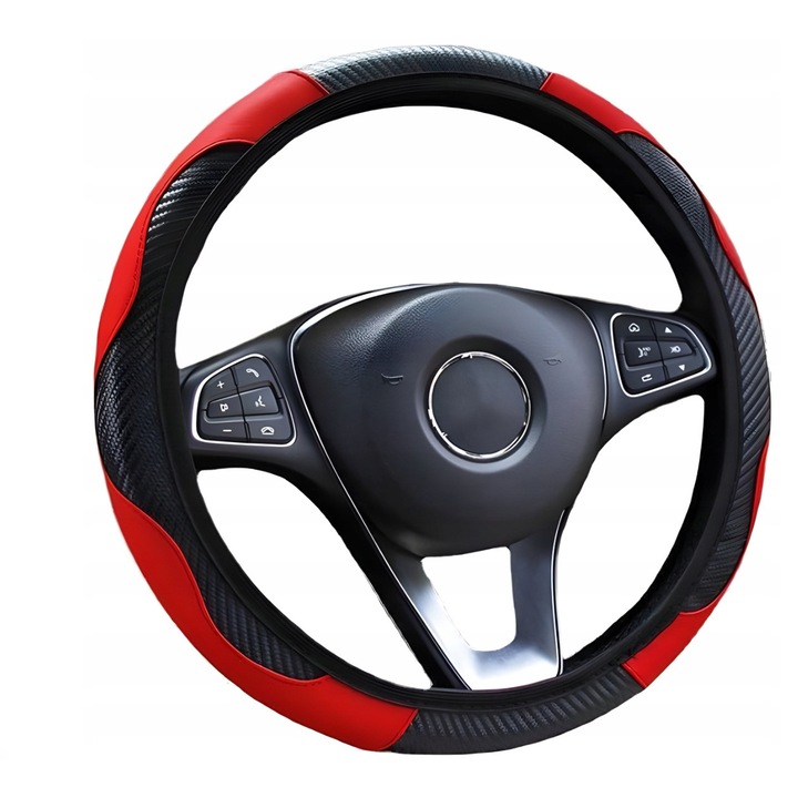 Husa auto, POKROWIEC NAKLADKI NA KIEROWNICE, stil carbon, rosu
