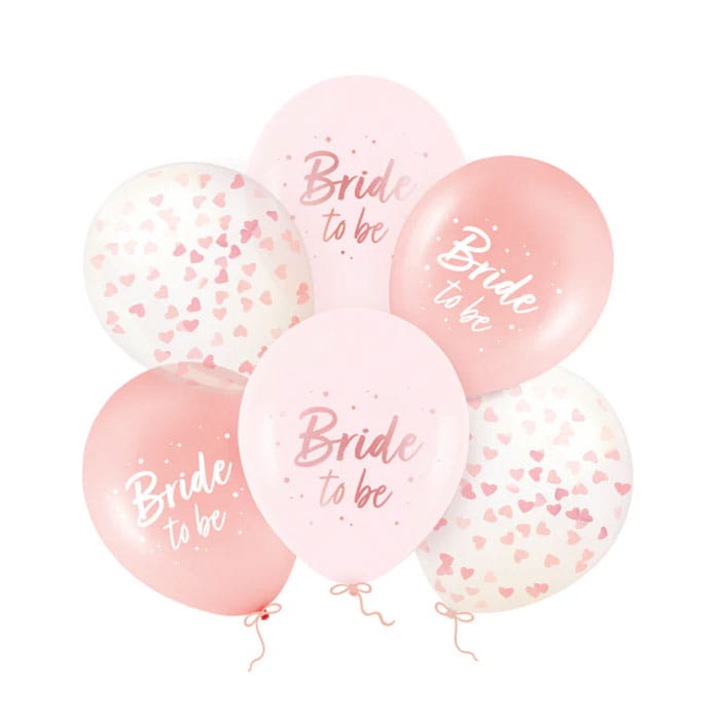 Set baloane "Bride to be", PARTYPAL, 12", 6 buc, pastel, roz/brzoskwiniu