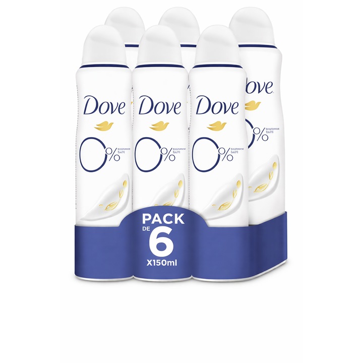 Комплект 6 x Дезодорант спрей Dove 0% алуминий, жени, 150 мл, 48ч защита, интензивна хидратация