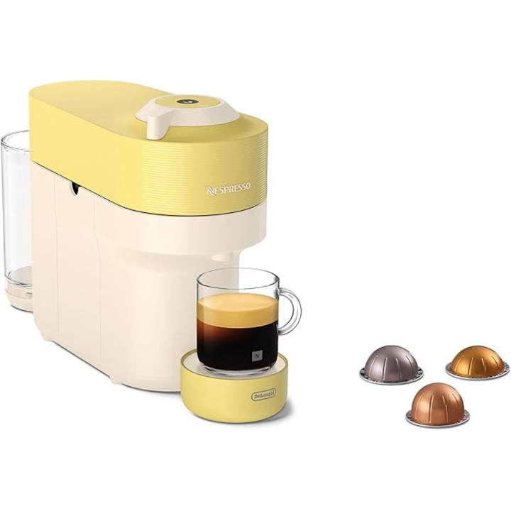 Aparat de Cafea Nespresso Vertuo Pop, 4 Dimensiuni, Galben, 1260 W, 42.6x13.6x25 cm