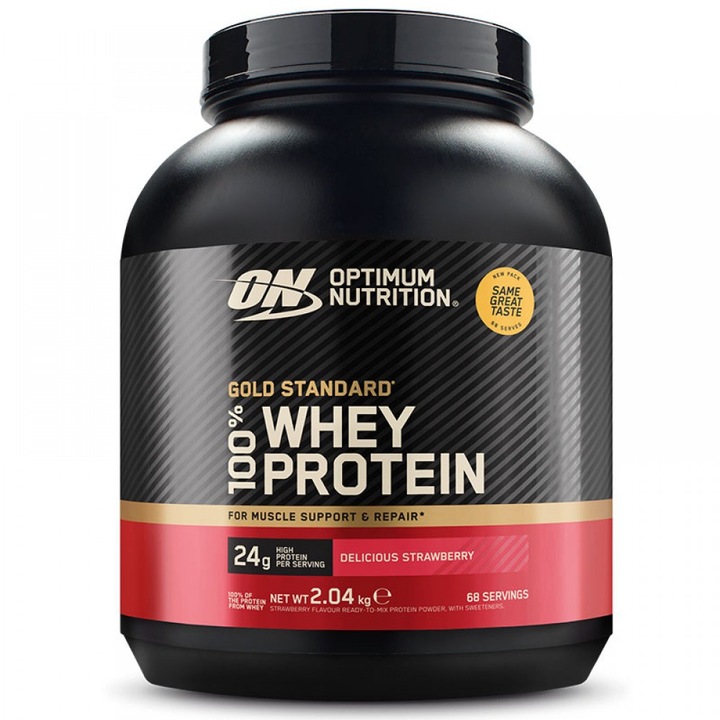 Суроватъчен протеин, протеин на прах Optimum Nutrition, ON 100% Whey Gold Standard, вкус ягода, 2.040 кг
