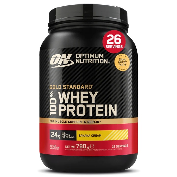 Суроватъчен протеин, протеин на прах Optimum Nutrition, ON 100% Whey Gold Standard, вкус банан, 0.780 кг