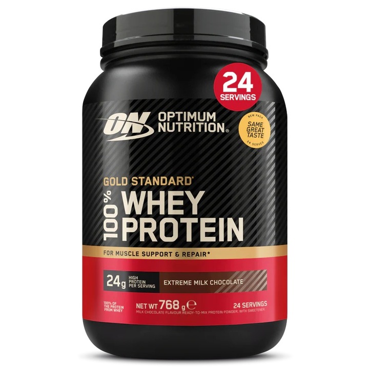 Proteine din zer, pudra proteica Optimum Nutrition, ON 100% Whey Gold Standard, aroma extreme milk chocolate, 0.780 Kg