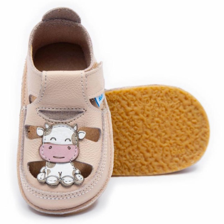 Детски обувки, Dodo Shoes, дизайн Еднорог, мека кожа, неплъзгаща се подметка, розов, 25 EU, Бежов