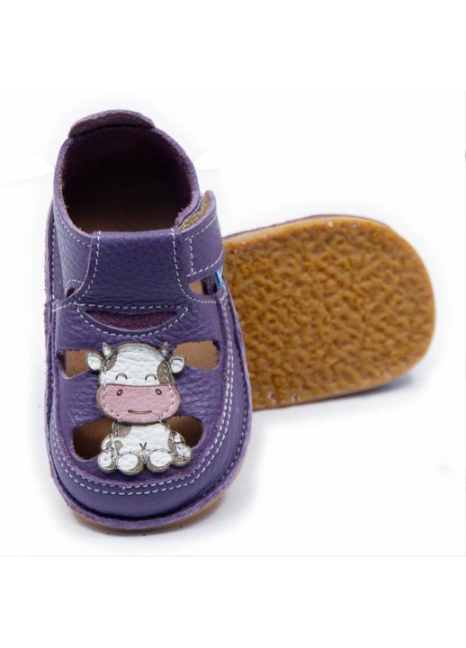 Детски обувки Dodo Shoes Врабче, естествена бяла кожа, гъвкава подметка, размер 19, Виолетов