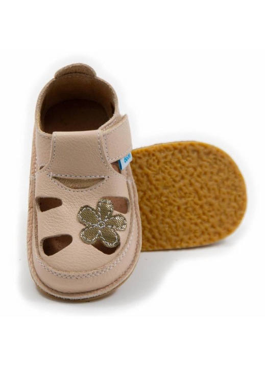 Детски сандали Dodo Shoes "Полско цвете", кремав цвят, от естествена кожа с гъвкава подметка за първи стъпки, Бежов