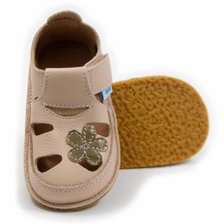 Детски barefoot обувки Dodo Shoes червени от естествена кожа с гъвкава подметка за здравословно ходене Размер 22, Бежов