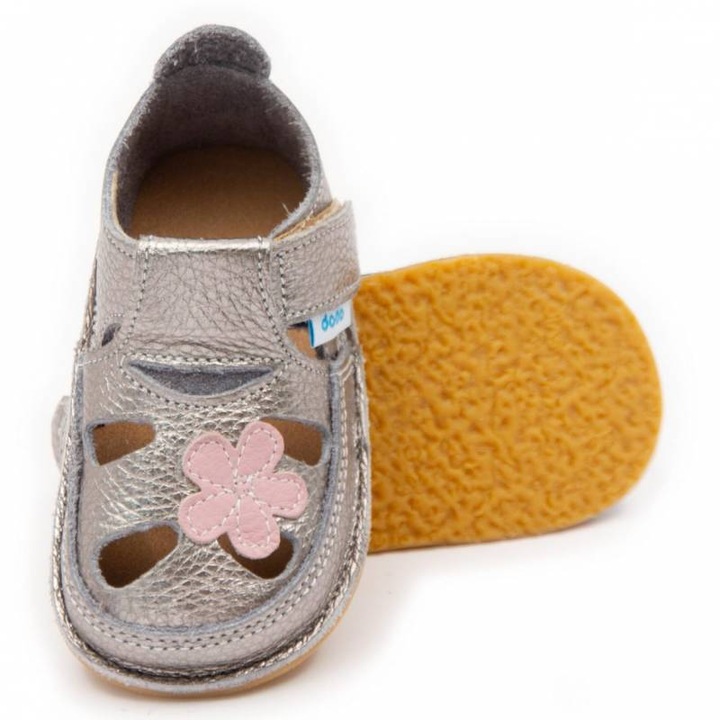 Детски обувки Dodo Shoes, естествена кожа, гъвкава подметка, небесносиньо, 23, Сребрист