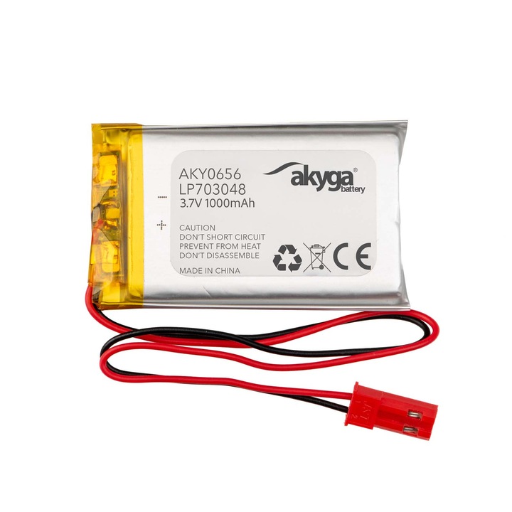 Baterie Li-Po Akyga AKY0656 3.7V 1000mAh cu conector JST 2 pini 150mm