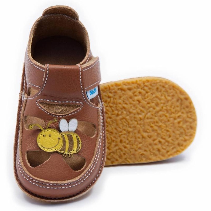 Детски обувки Dodo Shoes, Smokey Sky, естествена кожа, гъвкава подметка, размер 21, Камел