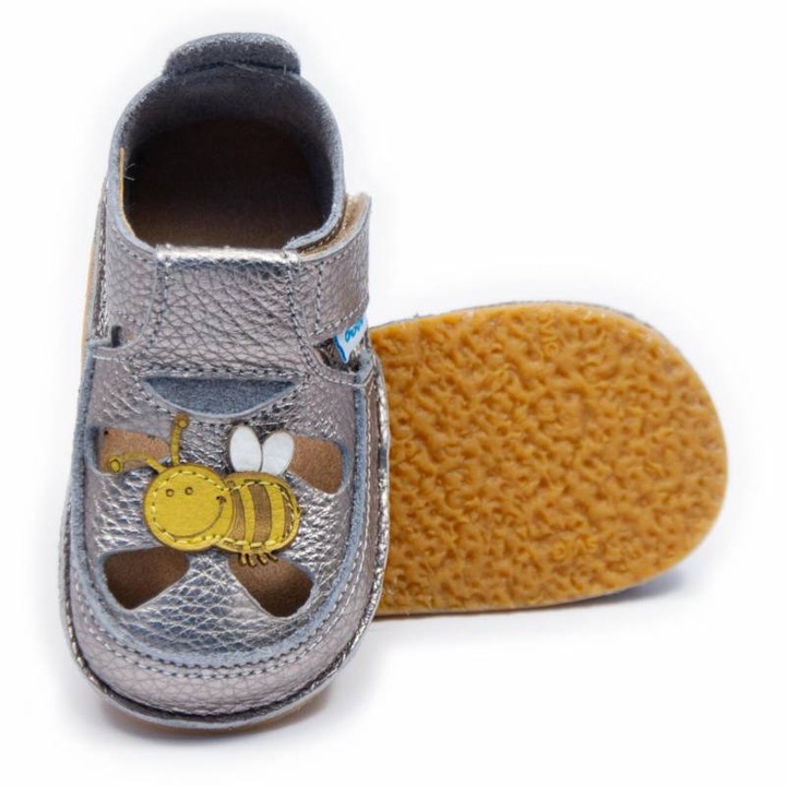 Детски обувки Dodo Shoes, Smokey Sky, естествена кожа, гъвкава подметка, размер 21, Сребрист