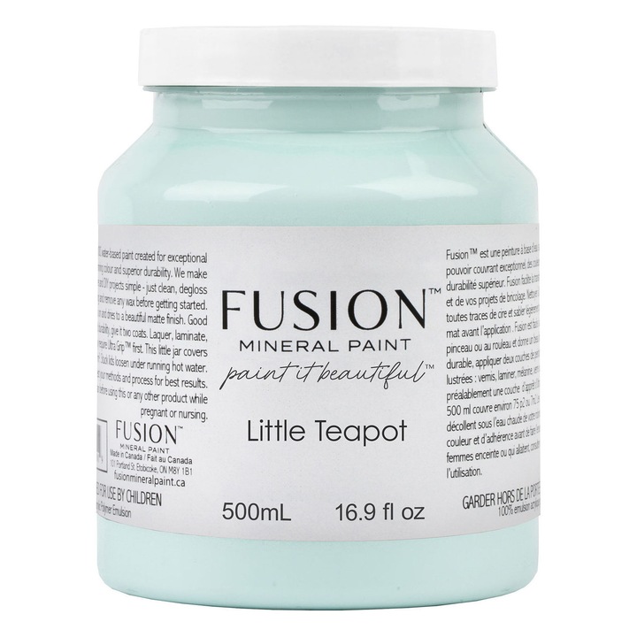 Vopsea pentru mobila Fusion Mineral Paint, Little Teapot, albastru deschis pastel, finisaj mat, cu protectie integrata, 500 ml