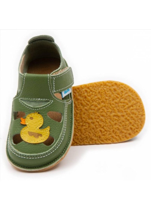 Детски обувки Dodo Shoes Врабче, естествена кожа, зелени, гъвкава подметка, размер 20, Зелен/Жълт