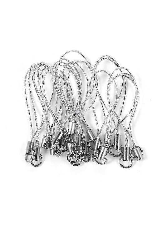 Kulcstartó szett 20 darab, egyszerű zsinór, nylon, rozsdamentes acél, 9cm, ezüst