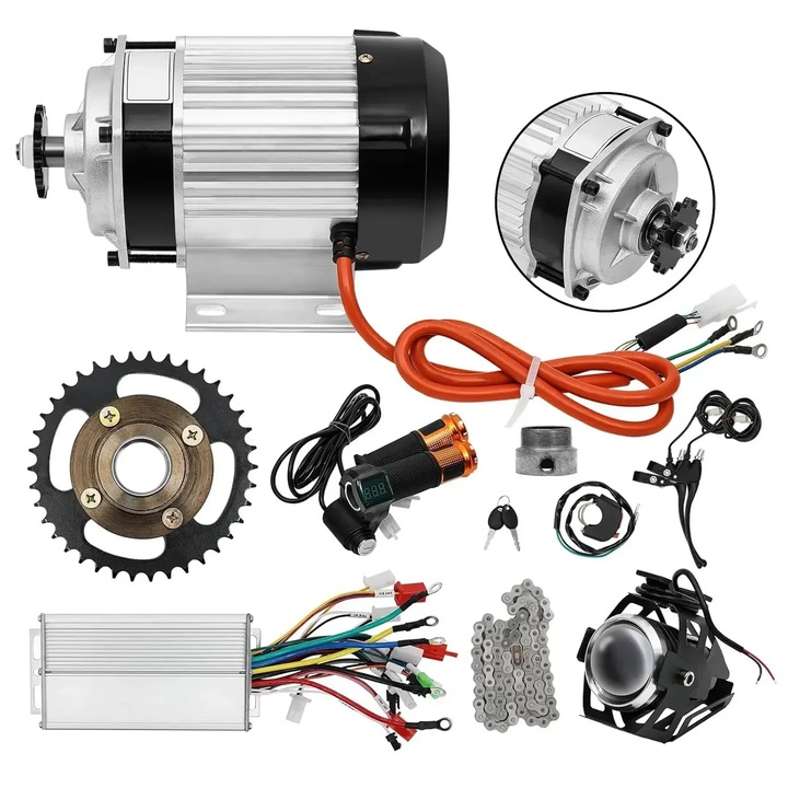 Motor electric fara perii cu reductor, Kit conversie, 750W 48V, Pentru kart, ATV, bicicleta electrica, Fara baterie, Albastru inchis/Negru