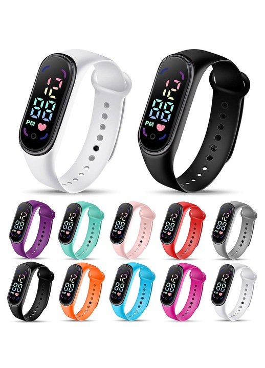 Ceas electronic pentru copii, design sportiv, display digital, curea din silicon ajustabila, violet, diametru 3.7cm