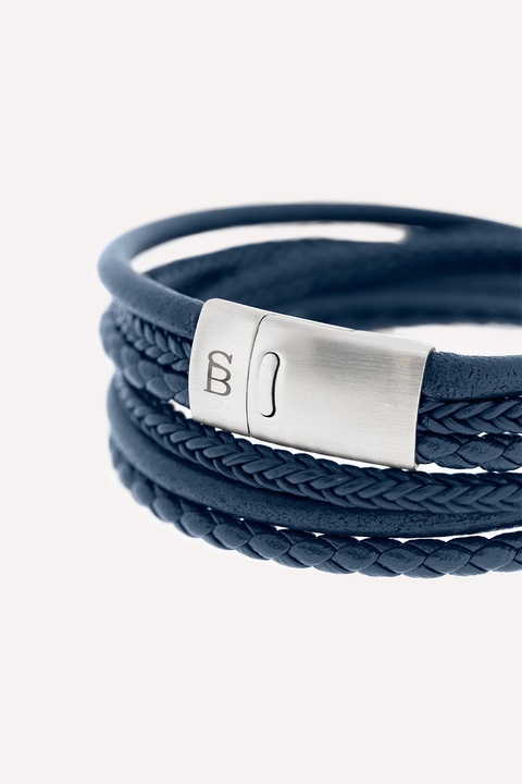 STEEL & BARNETT, Bratara de piele cu siraguri multple si detaliu de otel inoxidabil, Albastru gentian