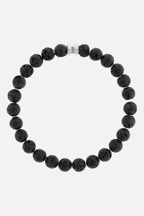 STEEL & BARNETT, Bratara de otel inoxodabil cu pietre vulcanice, Negru