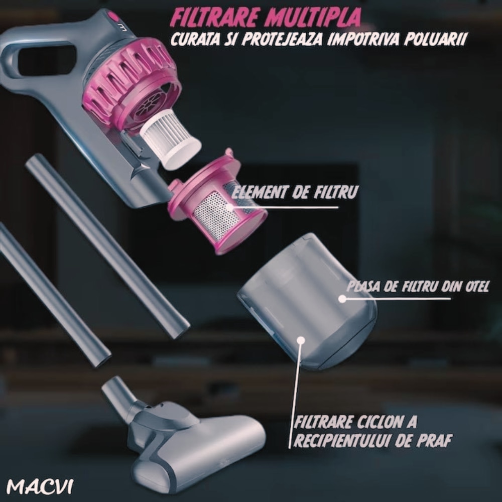 Aspirator Vertical Blasko 4 in 1 fara Fir, 10.000Pa, Sterilizare UV, HEPA, Autonomie 120 min – Curatenie Profesionala Acasa