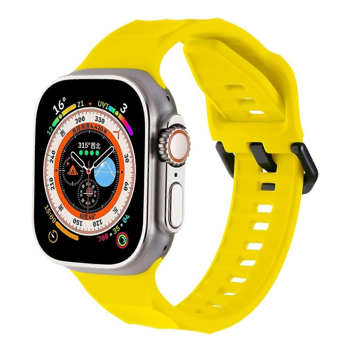 Bratara pentru ceas Apple Watch, 46mm/49mm, silicon, galben